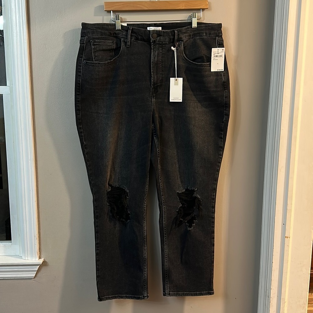 Good American Black Distressed Ripped Jeans